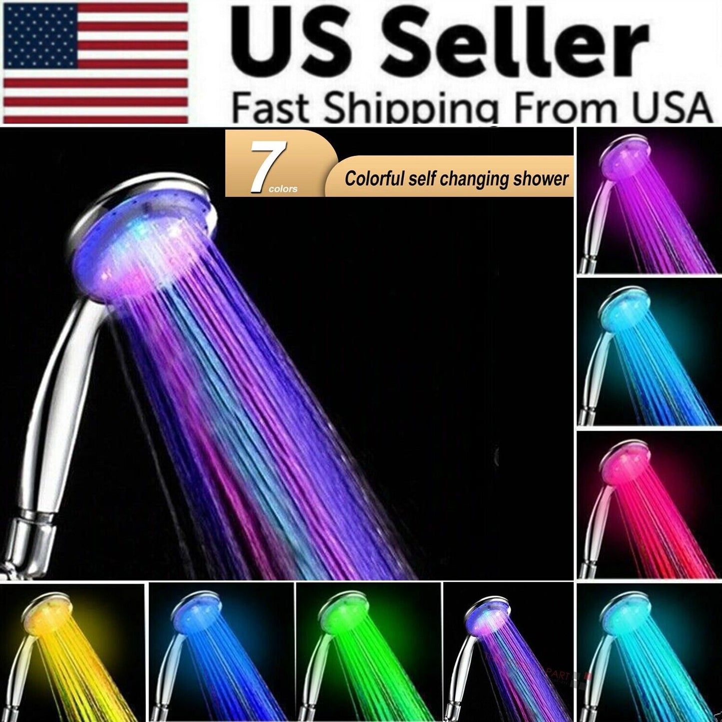 7-Color LED Shower Head — Water Powered Color Changing Shower